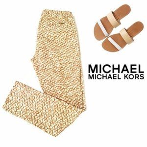 Michael Kors Printed Beige & White Skinny Ankle Pants
